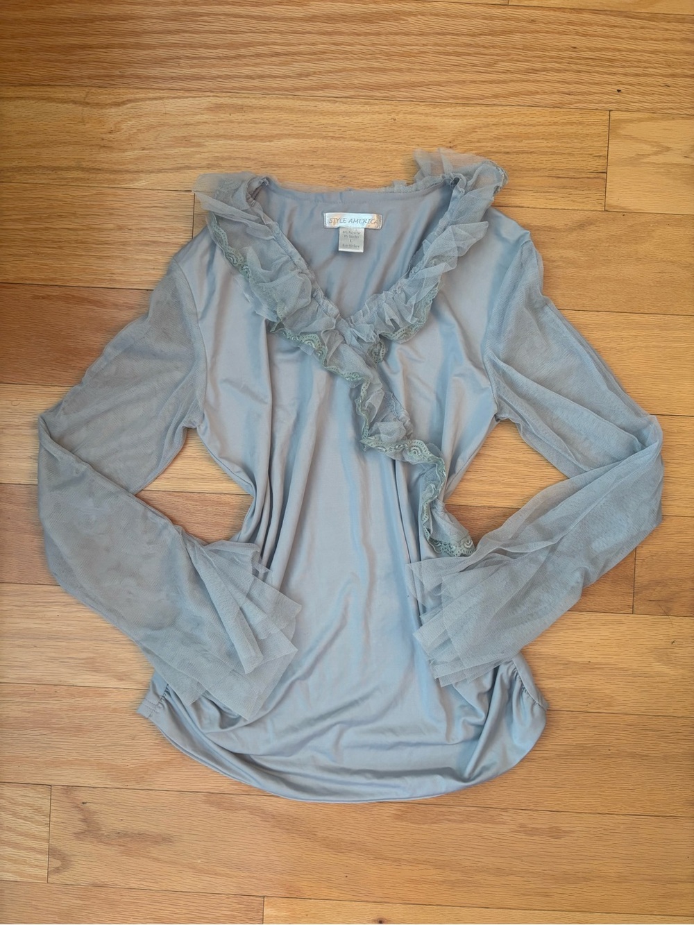 vintage fairycore dusty blue grey top